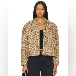 We The Free People Opal Swing Denim Jacket Leopard Print Size S